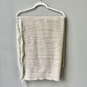 Michael Aram Throw Blanket 100% Wool Fringe 50" x 70" Neutral Cozy Scandi Hygge